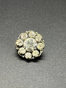 Vintage Classic Silver Floral Brooch w Center Crystal and 8 Surrounding Crystals - Picture 1 of 3