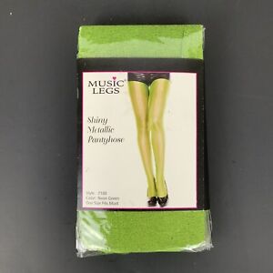 Music Legs 7180 Shiny Metallic Pantyhose Neon Green One Size 50 Denier NEW