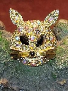 AB Rhinestone Cat Kitten Head Brooch Unsigned - Imagen 1 de 10