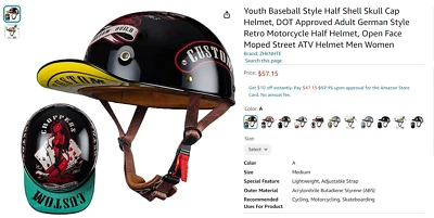 Casco Gike Moto Axor Juvenil Estilo Béisbol Media Carcasa Calavera Foto 1 de 4