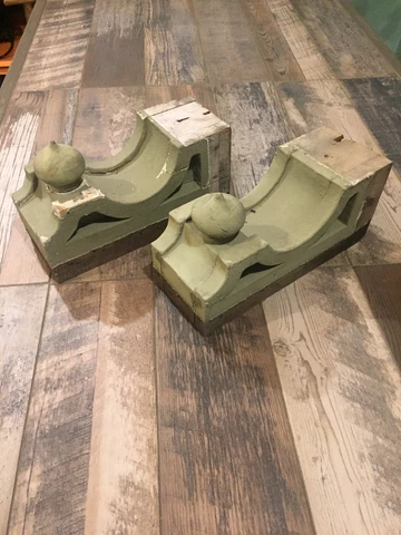 Pair Antique Wood Corbels Shabby Cottage Chic Vintage Shelf Brackets Rustic Cover