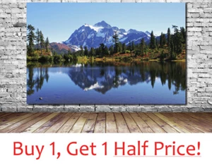 MOUNTAINS LAKES AND FOREST CANVAS WALL ART PRINT - Framed - BLUE NATURE PICTURE - Picture 1 of 7