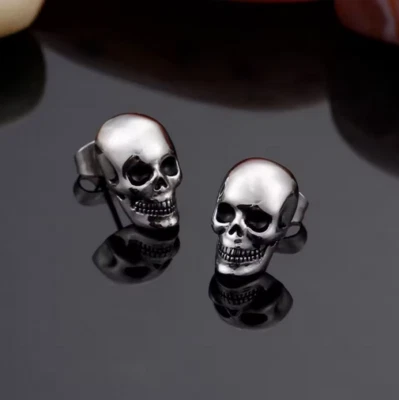 Pendientes Calavera Acero Inoxidable Color Plata Punk Gótico Nuevos Foto 1 de 3