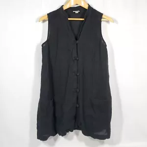 J Jill Damen Gr. S Leinen ärmellos Knopf Top Tunika schwarz minimalistisch halbtransparent - Bild 1 von 10