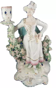 Antique 18thC Derby Porcelain Figural Lady Candlestick Porzellan Kerzenhalter - Picture 1 of 11