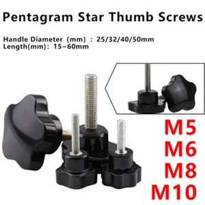 Black Plastic Rosette Pentagram Star Thumb Screws Hand Grip Knob Bolts M5/M6~M10 - Picture 1 of 30