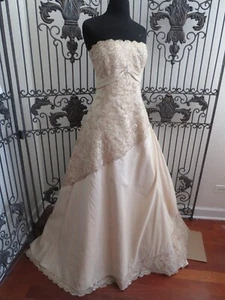 P184 Maggie Sottero SZ 10 LATTE FORMAL BEADED $1499 CORSET WEDDING DRESS GOWN - Picture 1 of 11