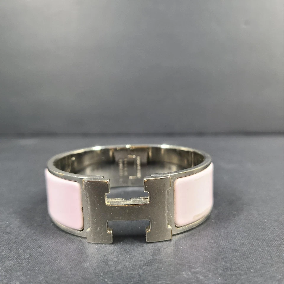 Pulsera Hermes Clic Clac H Plata Esmalte Rosa Claro Ancho PM 100% Auténtica Foto 1 de 4