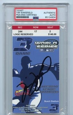Подписанный автограф Тима Уэйкфилда на игру Red Sox 3 World Series 2004 заглушка билета PSA - Изображение 1 из 2