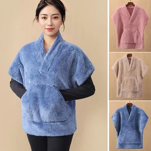 Poncho da donna in pile caldo loungewear scalda spalle e collo - Foto 1 di 13
