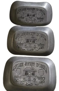 Set Of 3 Wilton Armetale Platter Home Sweet Home Small Metal Serving Bread - Picture 1 of 10