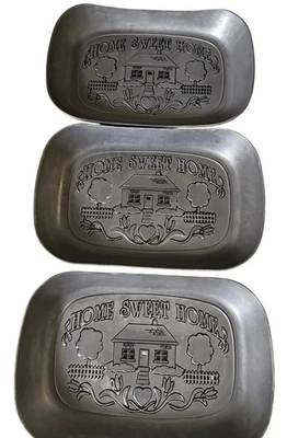 Set Of 3 Wilton Armetale Platter Home Sweet Home Small Metal Serving Bread - Image 1 of 4