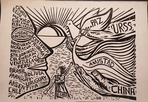 1961 Alfredo Sosabravo Original Political Woodcut Print Cuba Art Xylography 2 - Picture 1 of 11