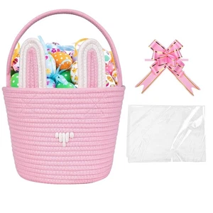 Easter Bunny Basket Cotton Rope Woven Easter Egg Hunting Treasure Hunt Basket... - Picture 1 of 6
