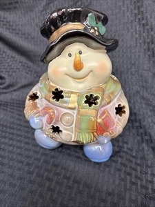 VINTAGE KIRKLAND’S POTTER’S GARDEN  8.5”CERAMIC SNOWMAN TEA LIGHT HOLIDAY DECO - Picture 1 of 8