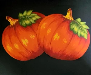 MCM Pumpkin Halloween Placements Lot 2 Vinyl Harvest Fall Autumn 1970s 15" EUC! - Picture 1 of 9