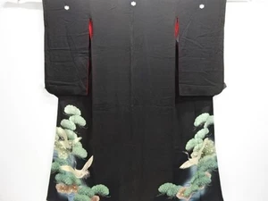 7435641: JAPANESE KIMONO / ANTIQUE TOMESODE / SILK / KINSHA / EMBROIDERY / CRANE - Picture 1 of 1