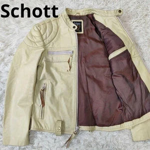 Motociclista Schott Clásico Corredor Único Raro Cuero de Vaca Beige Amarillo Talla S - Imagen 1 de 24
