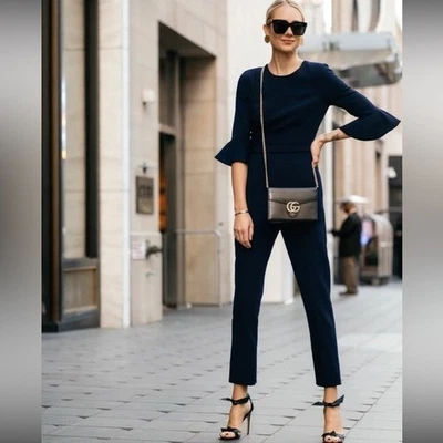 Mono negro Halo Brooklyn azul marino manga campana excelente talla 10 Foto 1 de 4