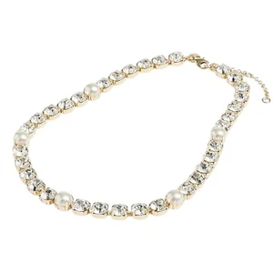 NWT JCrew Factory Crystal & Pearl Statement Necklace Gold Plated - Picture 1 of 11