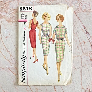 Simplicity 3518, 50s Dress, Sz 12/32, Vintage Sewing Pattern, Cut & COMPLETE - Picture 1 of 2