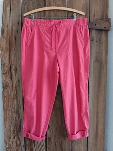 TALBOTS Coral Woven Capri Pants Womens 12P Roll Tab Cuff Elastic Waist *A - Picture 1 of 8
