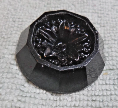 Vintage Antique Black Glass Picture Buton FANCY 3D FLOWER - Image 1 of 4