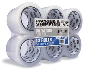 12 Pack Clear Heavy Duty Packing Tape, Shipping Tape Rolls, Commercial/Indust... - Picture 1 of 6