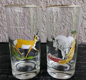 Set of 2 Ned Smith Gold Rim Highball Glasses, Pronghorn & Mountain Goat, 10 oz - Picture 1 of 6