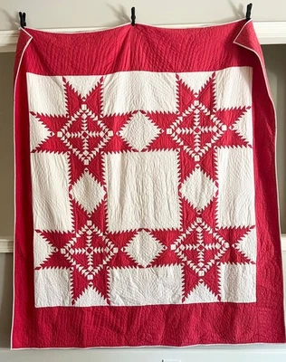 Vintage Feathered Star, 4 Block Quilt, 80" x 90" - Image 1 of 4