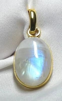 🌙 Regenbogen-Mondstein Anhänger 925 Silber vergoldet 💎 Blau-Goldschimmer🌙 - Bild 1 von 4