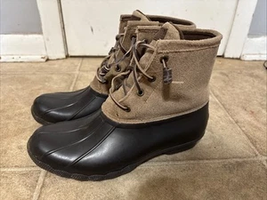 Sperry Saltwater Duck Boots Womens Black Beige Brown Size 9M - Picture 1 of 8
