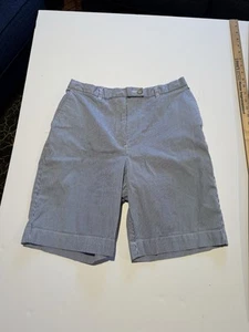 Lands End High Rise 14 Blue/White Stripe Seersucker Bermuda Shorts Elastic Back - Afbeelding 1 van 8