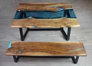 24" x 48" Maßgefertigter Epoxidharz Holz Büro Couchtisch Esstisch mit Bankplatte - Bild 1 von 3