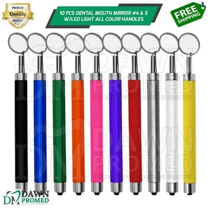 10 Pcs Dental Mouth Mirror #4 & #5 W/Led Light All Color Handles Oral Exam Set - Picture 1 of 16