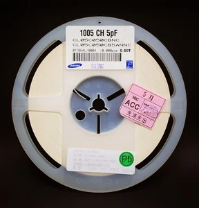 1 Reel 10000pc SMD Chip Capacitor 5pF 50V 0402 NP0 ±0.25pF RoHS Samsung NPO 1005 - Picture 1 of 2