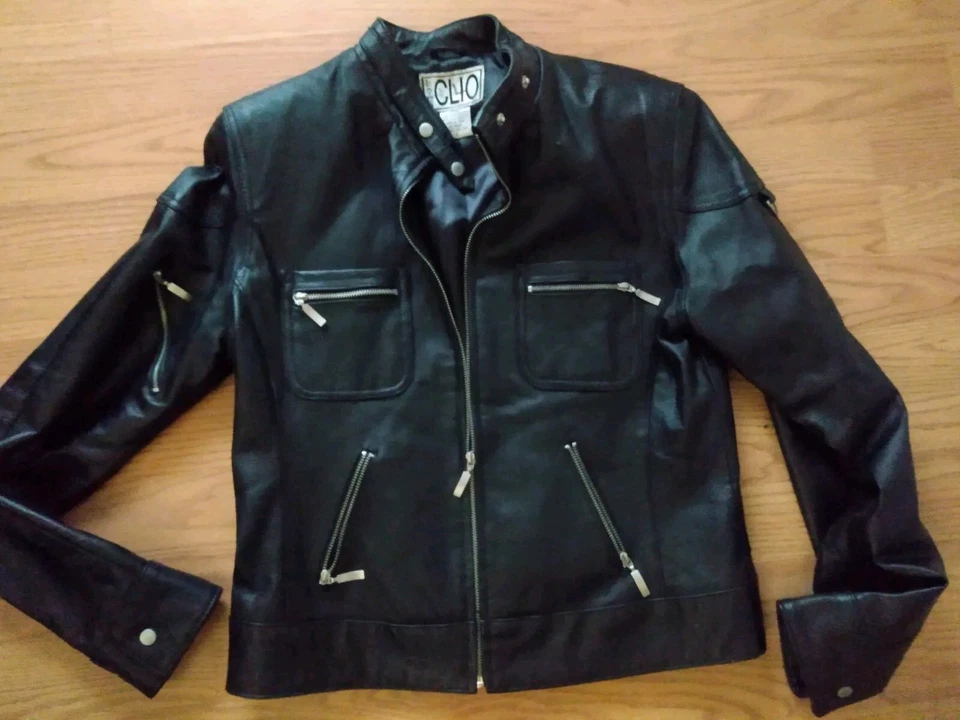 Chaqueta de motocicleta CLIO para mujer pequeña 100 % cuero bolsillos con cremallera completa café corredor Foto 1 de 4