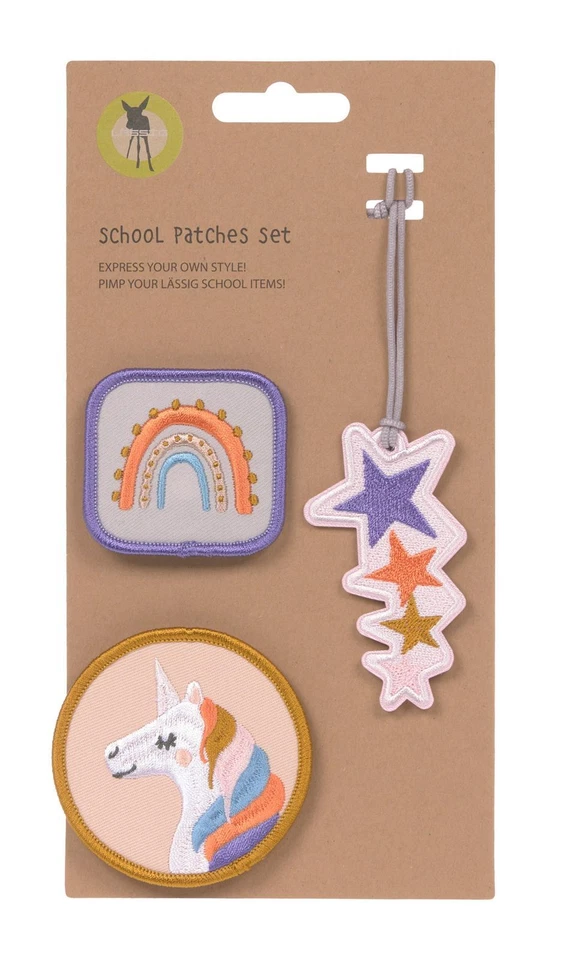 Lässig School Patches Set 3-teilig Patches Anhänger Unicorn Violett Neu - Bild 1 von 1