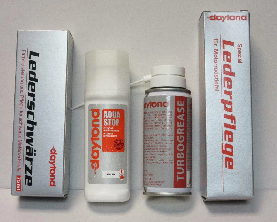 Daytona Pflegeset 4 / Spezial Lederpflege+Aqua Stop+Turbo Grease+Lederschwärze