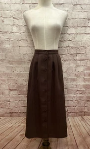 ALFRED DUNNER Skirt Womens 14P Brown Button Front A- Line Elastic Waist Pleated - Picture 1 of 5