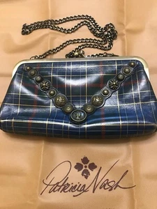 Patricia Nash Potenaz Frame Clutch Handbag Blue Green Tartan Plaid - Picture 1 of 6