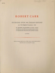 Carr Divisions Upon An Italian Ground Treble Recorder Sheet Music Basso Continuo - Picture 1 of 5