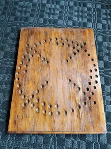 Primitive Wooden Marble Game Board Carved Wood Antique Cutting Board Make Do - Picture 1 of 11
