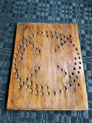 Primitive Wooden Marble Game Board Carved Wood Antique Cutting Board Make Do - Image 1 of 4