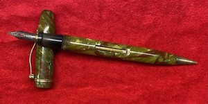 VINTAGE **FOUNTAIN PEN/MECHANICAL PENCIL** {GREEN MARBLE SWIRL COLOR CASE} RARE! - Picture 1 of 24