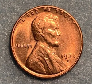 Wheat Penny 1936-D GEM RED BU LOT X-143 LINCOLN CENT UNC GEM RED LUSTER - Picture 1 of 2