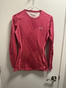 Under Armour Coldgear Womens Pink Striped Fitted Top Neck Long Sleeve - Picture 1 of 3