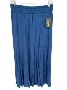 New I.N. Studio Denim Blue Full Length Crinkle Pull On Skirt Womens Size Large - Picture 1 of 8