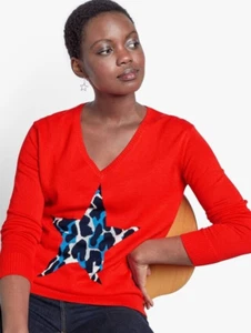 HUSH : Gorgeous Size XS Oversized Coral Red Leopard Contrast Print Star Sweater - Picture 1 of 8