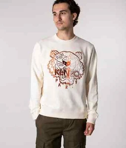 Kenzo Paris Mens Tiger Seasonal 2 Embroidered Logo Sweatshirt Cream RRP £285 - Picture 1 of 10